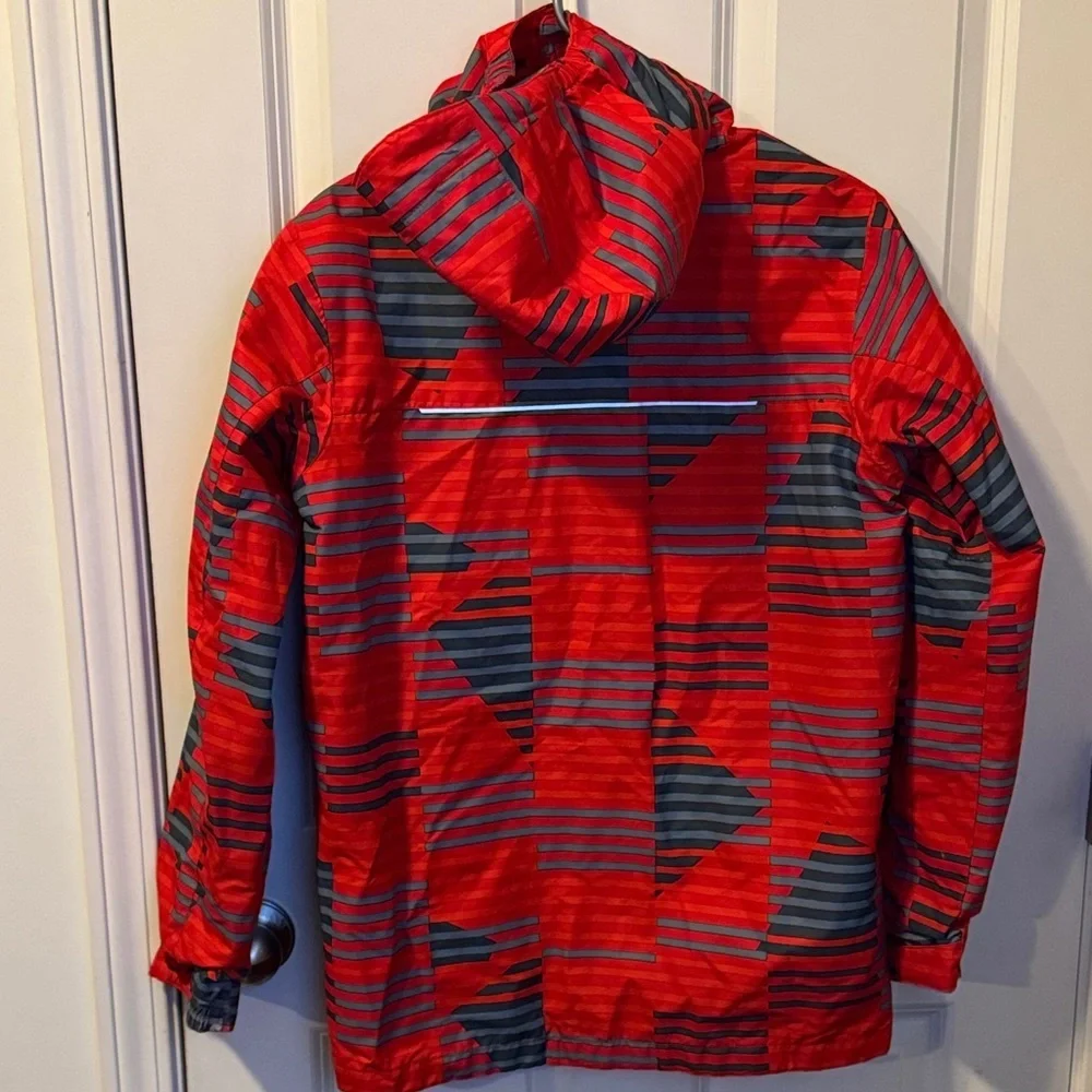 Columbia Red and Gray Striped Kids Waterproof Jacket